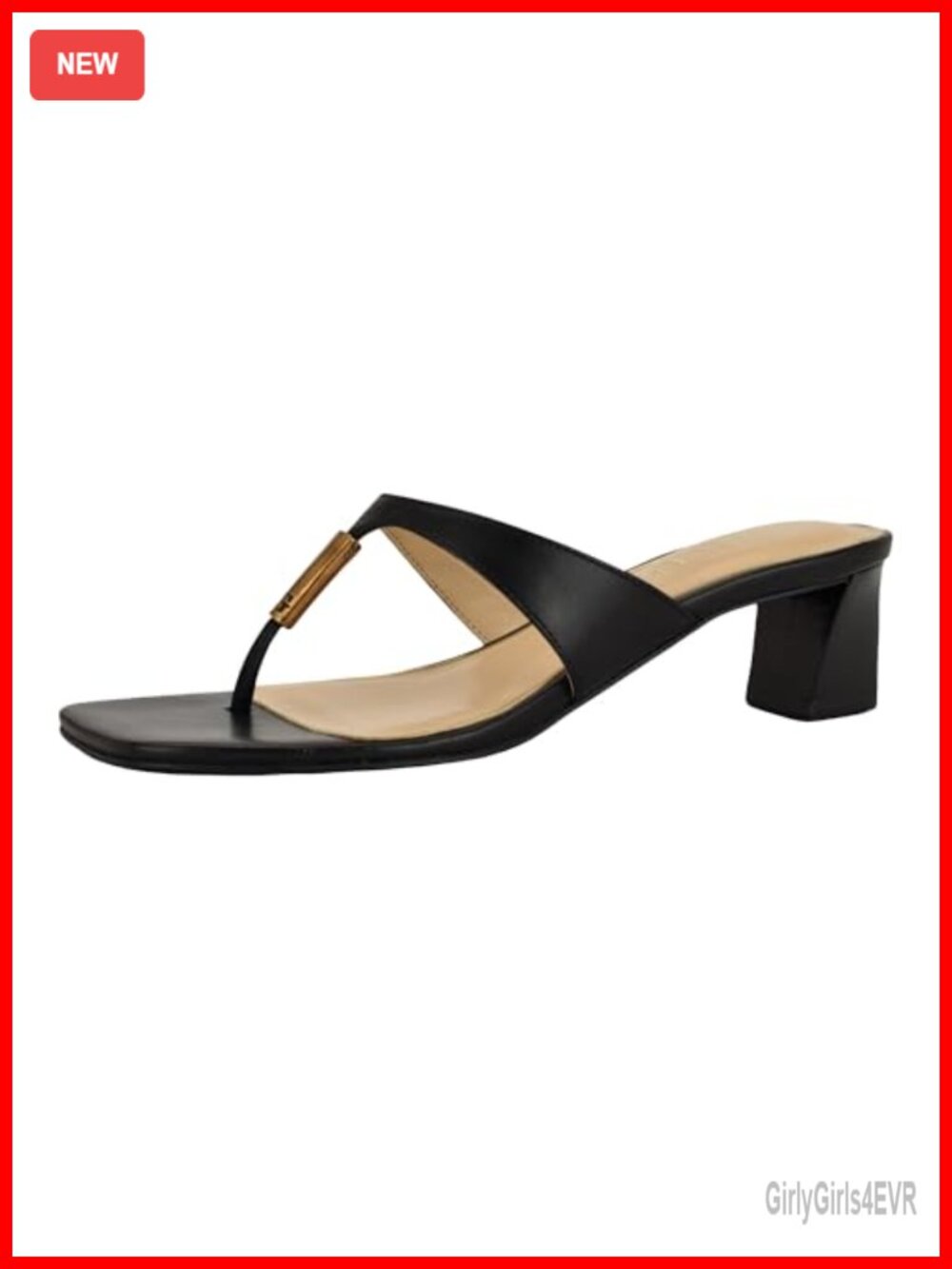 Guess Yaiza Black Leather Heeled Slide Sandals Casual Square Toe